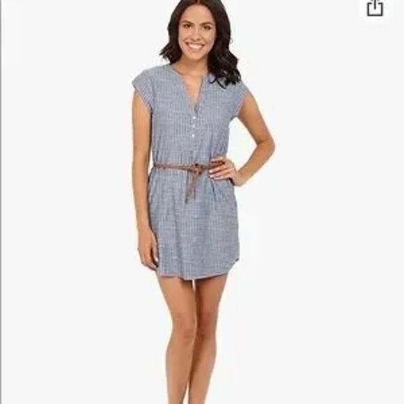 Josie chambray striped shorts sleeve tunic dress short EUC sz L versatile preppy - Picture 2 of 8